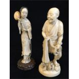 Two Oriental worked Ivory figures (AF)