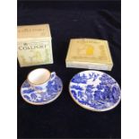 Coalport Miniature teacup, saucer and side plate in the Willow pattern