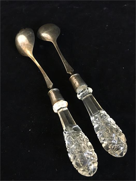 A pair of silver and glass handled salad servers, hallmarked Birmingham 1903-04, makers mark BB - Image 2 of 2