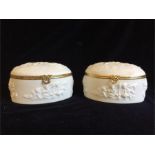 Two Coquet Limoges France porcelain and gilt hinged boxes with Cherub decoration