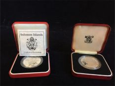 Silver proof coins 1978 Mauritius 25 Rupees tenth anniversary of independence and 1992 Solomon