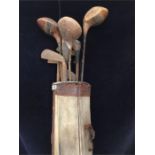 A Bag of Vintage hickory golf clubs