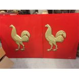 Two Large Vintage Courage Pub signs with cockerel on red plastic