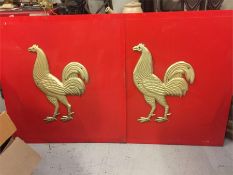 Two Large Vintage Courage Pub signs with cockerel on red plastic
