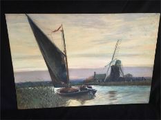 A watercolour of an Essex Wherry by Charles Mayes Wigg 1889-1969