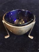 Liberty & Co William H Haseler Silver open salt designed by Archibald Knox, with blue glass liner,