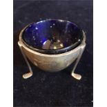 Liberty & Co William H Haseler Silver open salt designed by Archibald Knox, with blue glass liner,