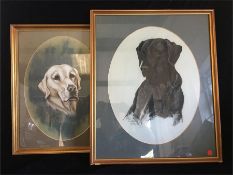 Two paintings of a Labrador and a Retriever