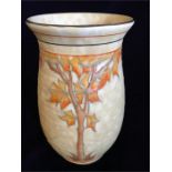 A Charlotte Rhead Vase, Crown Ducal Golden leaves pattern.