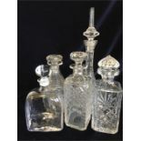 A selection of crystal and cut glass decanters