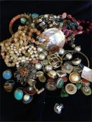 A selection of costume jewellery including some silver