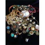 A selection of costume jewellery including some silver