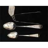 Two silver spoons and sugar nips, hallmarked