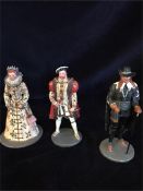 Hand painted lead figures of Henry VIII, Elizabeth I, Charles I.