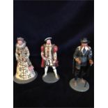 Hand painted lead figures of Henry VIII, Elizabeth I, Charles I.