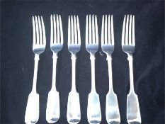 Six silver dinner forks, makers mark D.F hallmarked London 1856 (470g)