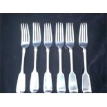 Six silver dinner forks, makers mark D.F hallmarked London 1856 (470g)