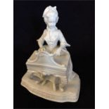 A China figure of a lady playing a piano.