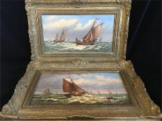 A paiir of sailing paintings in ornate frames, oil on board.