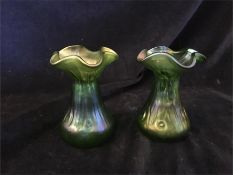 A Pair of Loetz Crete Rusticana iridescent glass vases c.1900 Height 11 cm