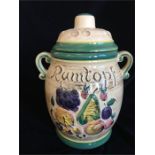 A Rumtopf West German two handled lidded pot.