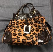 A Russell and Bromley Leopard skin and brown alligator bag