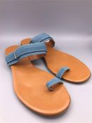 A Pair of Asprey blue stingray skin sandals with calf leather insole