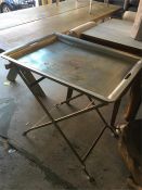 Two Metal Tray tables 76.5cm wide x 56cm deep x 75.5cm high