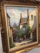 'Old Courtyard Chinion' signed oil on canvas in a gilt frame by Ivars Jansons (Australian b.1939)