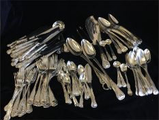 A William IV silver cutlery set to include along with wooden canteen. Sixteen teaspoons, twelve