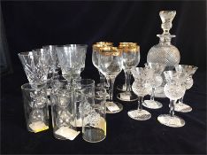 A selection of wine glasses, decanter and liqueur glasses