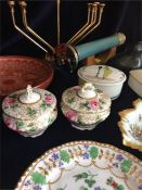 A selection of china, white metal items and a Kaleidoscope on stand