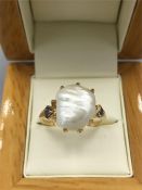 A 14ct yellow gold Baroque Pearl and Aquamarine dress ring