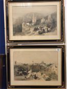 Pair of David Roberts prints in black and gilt frames 'Mosque of Oman-showing life at the Temple'