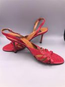 A Pair of Asprey Red Lizard skin and calf leather sandals ( As modelled by Keira Knightley) in a