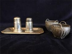 A small selection of silver items to include cruets