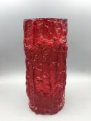 A Whitefriars Ruby Red Bark Vase..