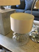 Two small cut glass lamp bases with taupe silk shades