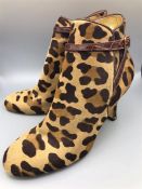 A Pair of Asprey Leopard Skin, silk and brown Alligator boots with gold leaf sole in a size 39