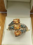 A 14ct yellow gold citrine, tourmaline and diamond cluster ring 3ct's approx