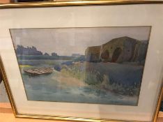 The Great Wash River near Ely framed watercolour by George Horton
