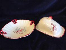 Crown Devon Butter Dish and bowl with stag motif