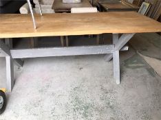 A Vintage Trestle Table 215cm long x 81.5cm deep x 74.5cm high