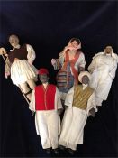 A Selection of Vintage dolls, five, in national costume.