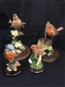 Four Country Artists hand painted figures CA 484 Robin on Trowel, CA573 Song Thrush, Kingfisher,