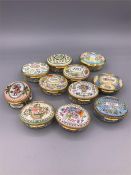 A Collection of Halcyon Days enamels, year dated 1983, 84, 85, 86, 87, 88, 89, 90, 91, 92, 2008.