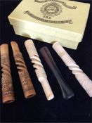 A selection of Antique, cheroot holders in worked ivory and bone.
