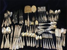 An almost complete German hallmarked silver cutlery service, marked 800.