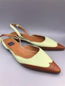 A Pair of Asprey Pastel Green and Tan leather slingbacks in a size 38