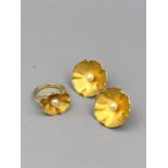 18ct gold earrings and ring in a floral design.